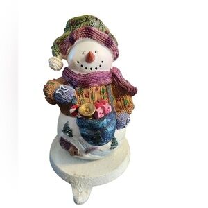 Vintage Snowman Holding a Bag of Gifts Stocking Holder